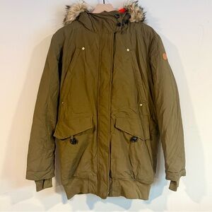BENCH GREEN PARKA FAUX FUR HOOD COAT SIZE SMALL